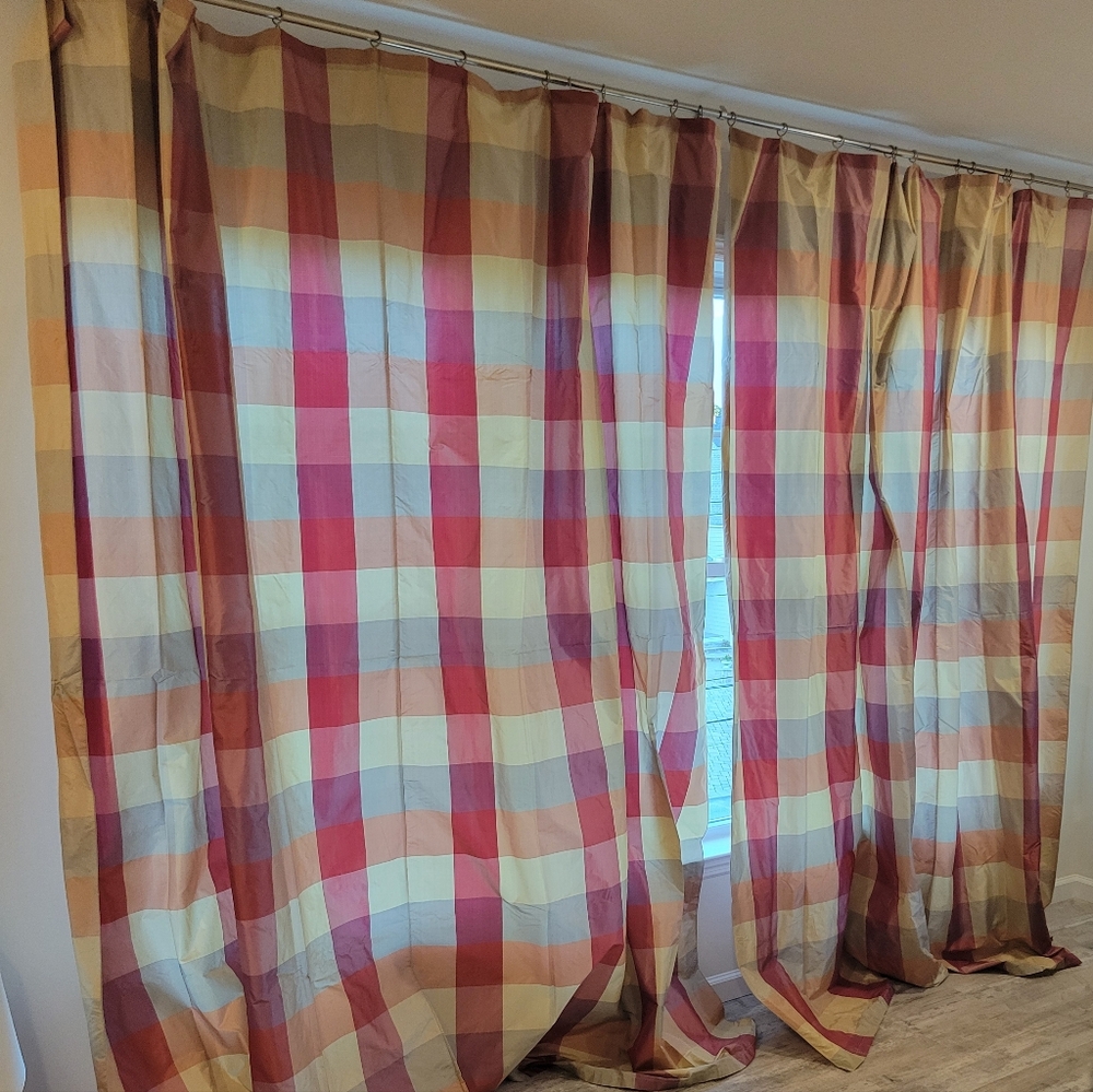 Alma Slade Color Block Pair Of Curtain Panels Berry and Taupe Each Panel 72"x96"